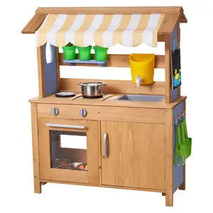 VEVOR Mud Kitchen, Outdoor Mud Kitchen for Kids, Wood Outdoor Play Kitchens with Spoons, Sink, Tank, Sunshade Canopy, Shovels, Cookware Pots and Accessories, Wooden Play Kitchens for Home, Lawn