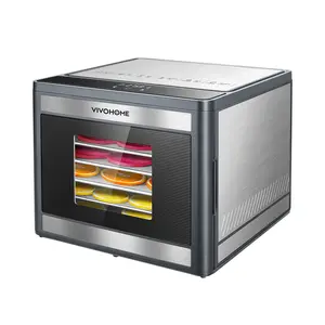 VIVOHOME Food Dehydrator Machine, 6 Trays Dehydrator for Jerky, Fruits, Meat, Stainless Steel Electric Food Dryer with 48H Timer, Temperature Control for Vegetables, Herbs, Mushroom, Dog Treats