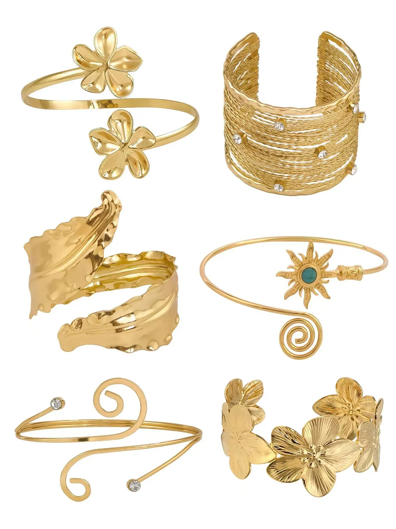 6-Piece Women's Fashionable Bracelet Set, Adjustable Arm Bands, Geometric Sun Moon Theme, Casual Style, All Seasons, Alloy Material