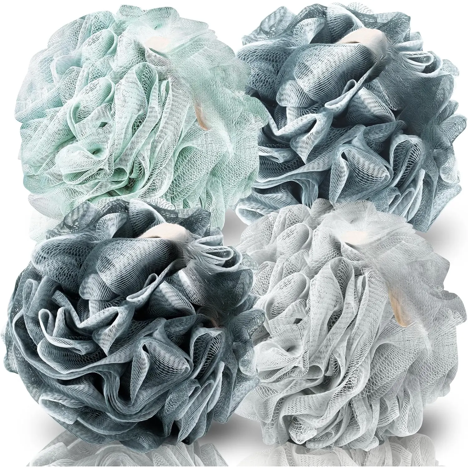 Loofah Sponge, XXL Large Loofah 100g 4 Pack, Bath Sponge Soft Mesh Shower Loofah for Men,  Scrub, Shower Pouf Bath Accessories, for  Wash, Soap (Blue Gray)