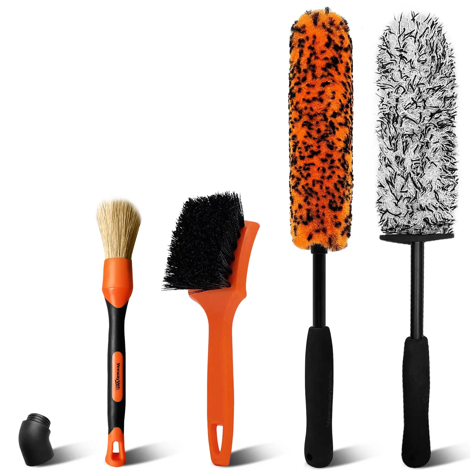 YeewaVeh Car Wheel Brush Kit，Microfiber Wheel Cleaner Brush, Soft & Scratch-Free Detailing Brush and Tire Brush, Professional Wheel Cleaning Kit for Car Rim Fenders Engine Exhaust Tips, Orange Superfine Fiber