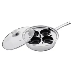 VEVOR Egg Poacher Pan,  4-Cup Poached Egg Maker, Stainless Steel Poaching Pan and Frying Skillet, with 4 Nonsitck Detachable Large Cups, Lid, and Silicone Spatula, Compatible with Induction Stovetop