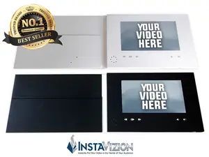 InstaVizion Blank Video Brochure | 7" HD LCD Video Screen with Pocket & Business Card Slits | Video Screen | On Demand | 256MB Upload Your Own Video 256GB