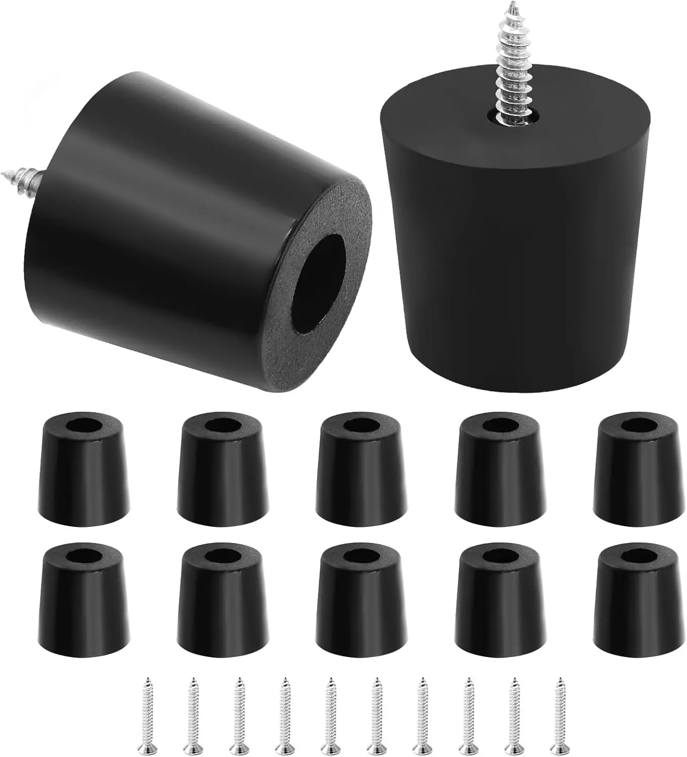 12Pcs Round Rubber Feet with Stainless Screws, Black Chair Bumpers Pads for Cutting Board, Table, Cabinet, Sofa (32x27x30mm)