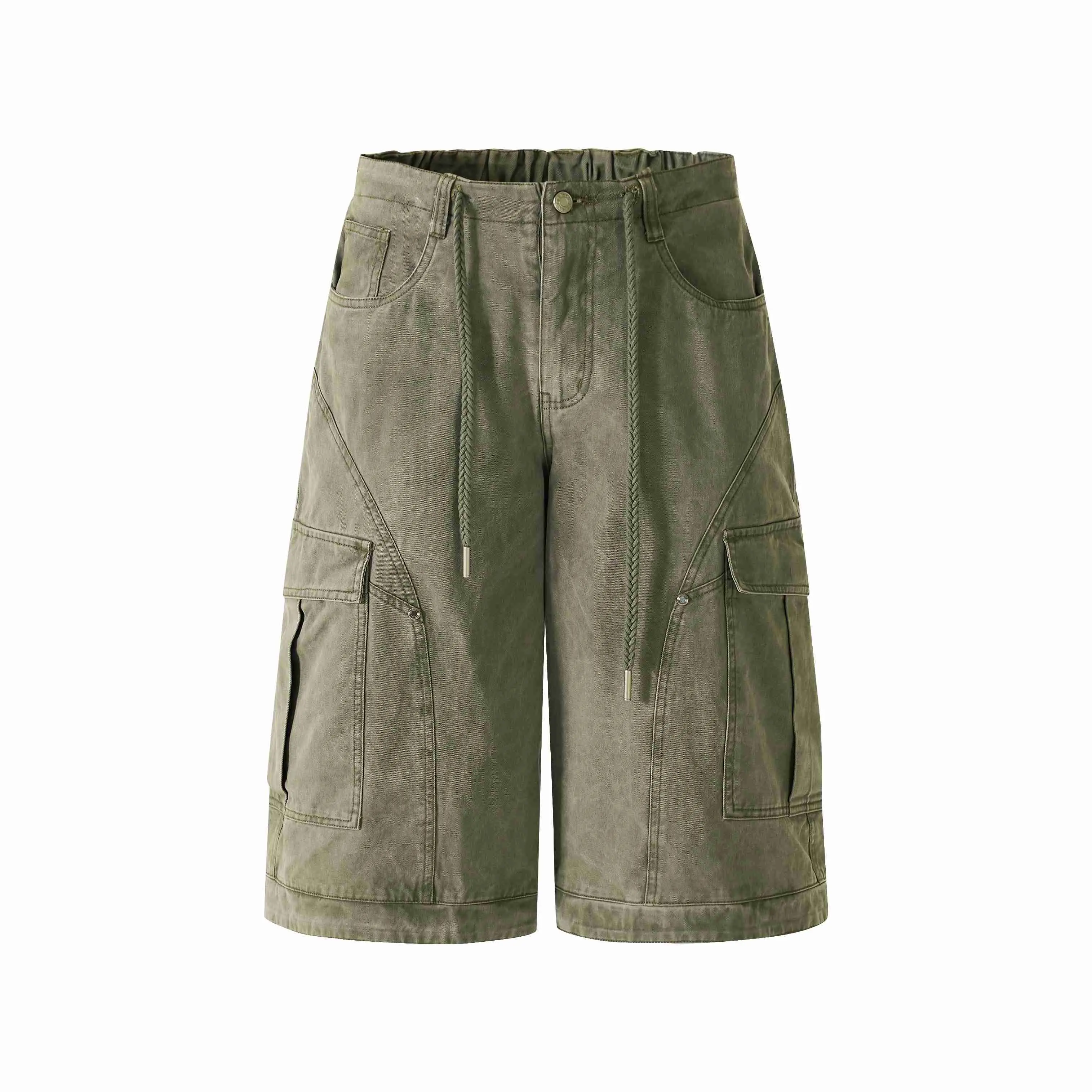 FAIABLE Unisex Cargo Shorts Loose Fit Cotton Utility Cargo Shorts Vintage Washed Multi Pocket Streetwear Casual Knee Length Shorts Summer