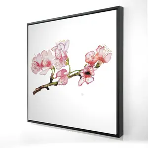 212 MAIN Pink Cherry Branch Wall Art - 24x24 in. Artistic Asian Theme Print, Home Decoration, Art Wall Decoration for Asian Bedrooms