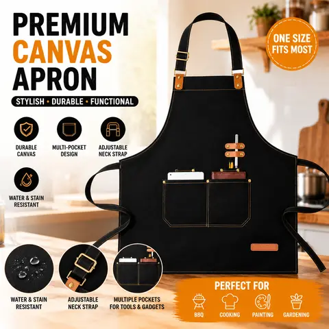 Men's Heavy-Duty Polyester Canvas Waist Apron - 1-Piece, 26"w x 28.3"l, Adjustable Cross-Back Buckle, Spacious Pockets, Heat-Resistant, Breathable, Waterproof, Easy Cleaning, Quick-Release Fit, Kitchen Work & Tool Storage Apron, Waterproof Apron