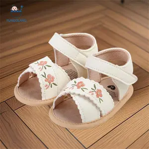 Baby Girl Summer Sandals, Elastic PU Leather Anti-Slip Embroidered Flat Shoes for Girls, Shoes Girls