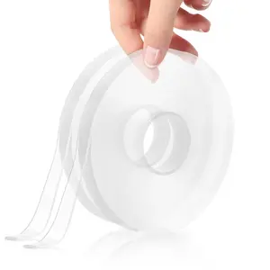 Clear Nano Double-Sided Tape Heavy Duty, Multipurpose  Sticky Mounting Tape Narrow (2 Rolls, Total 32.8FT), Traceless Transparent  Adhesive Gel Tape for Picture Hanging, Poster, Home,