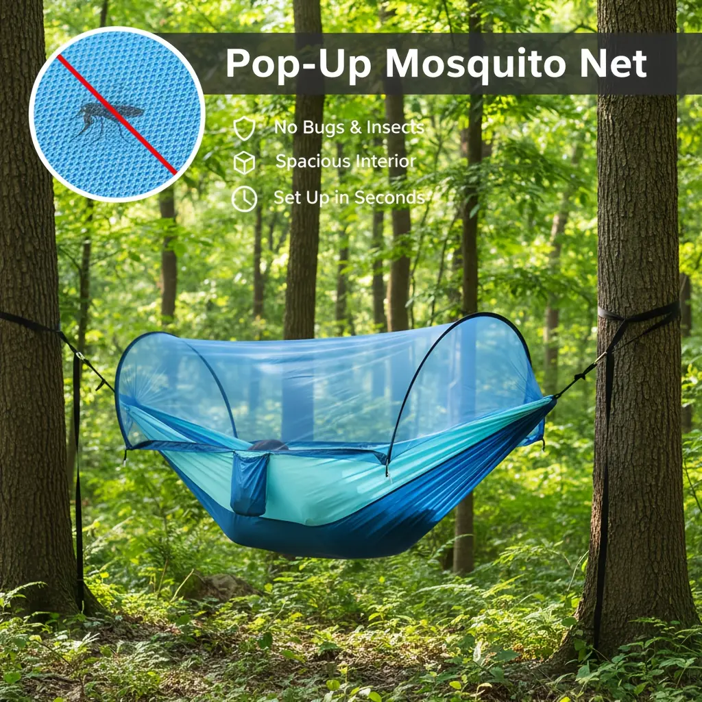 3-in-1 Double Camping Hammock with Mosquito Net & Sunshade, Durable & Portable, Suitable for Hiking, Patio Exploration, Garden Relaxation - Durable & Lightweight Design, Ideal for Camping, Backpacking, Outdoor Camping, Mountaineering, Park Use, Includes S