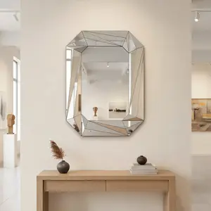 Diamond Shaped Large Wall Mirror for Decor Elegant Living Room Modern Beveled Edge Frameless Accent Mirror Entryway Dining Room Bathroom