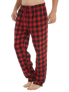 Men's Autumn Winter Flannel Cotton Home Plaid Soft Skin-Friendly Long Pants Belted Sleepwear, Comfortable and Cozy Nightwear