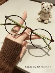 Women's Lightweight Round Frame Fashion Glasses, Block Design, Transparent Lenses, Comfortable Fit, Versatile for Daily Use