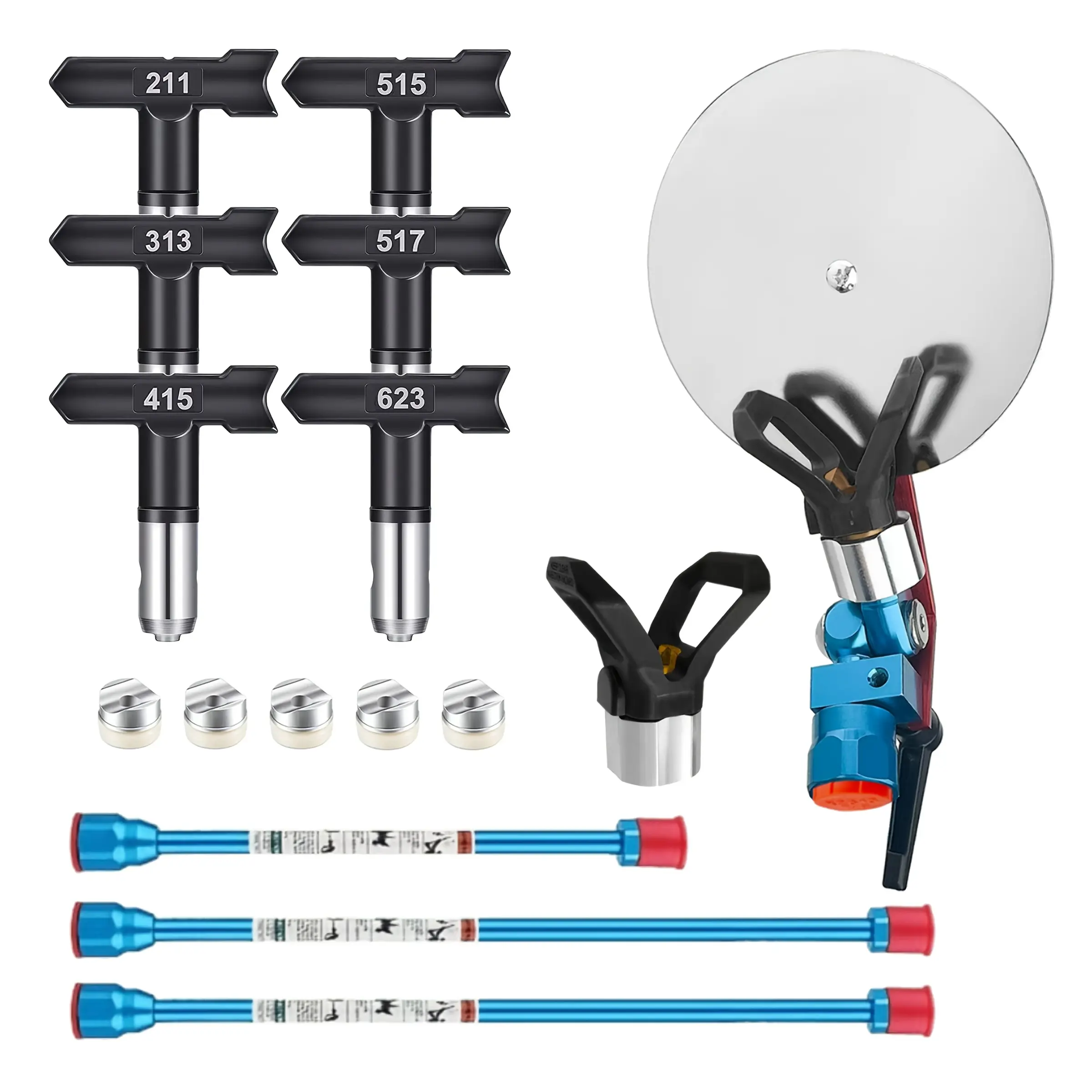 12-Piece Airless Paint Sprayer Accessory Set, including 6 nozzles, 2 nozzle guards, 3 spray gun extension rods with color separation baffles, and spray guide accessory tools for precision automotive and wall painting Handheld Sprayer Handheld Sprayer Kit
