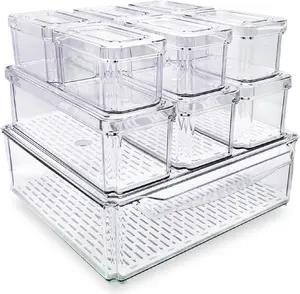 10-Pack Clear Fridge Organizer Bins with  & Drainage Holes, Stackable Container Set,  Plastic Refrigerator Storage Containers for , Fruits, Vegetables, Meats (Multi-Purpose)