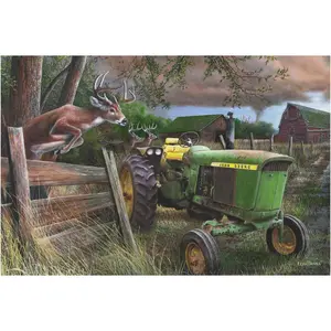 Metal tin sign vintage chic art decoration tractor and deer for home Bar Cafe farm store garage or club 12x8