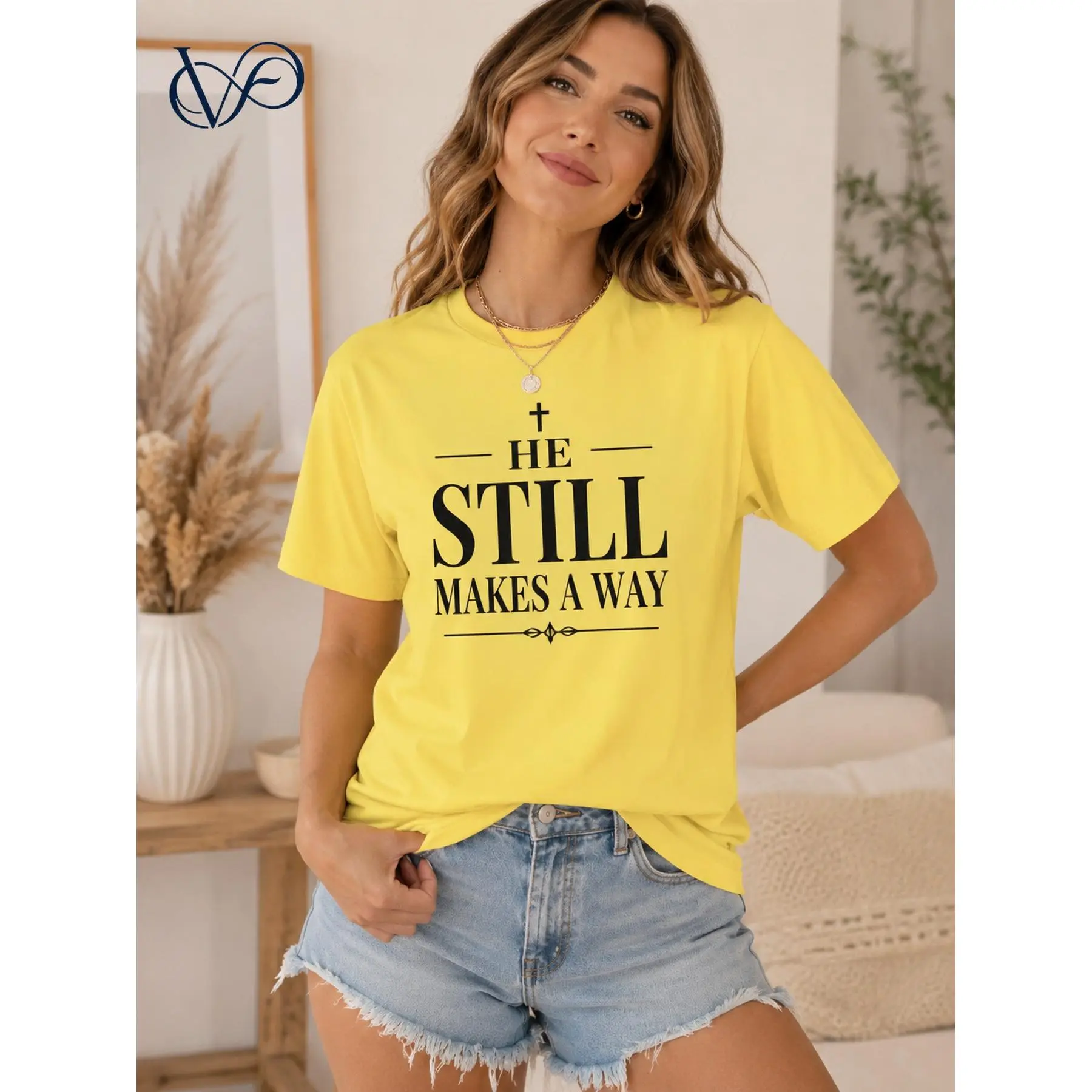 He Still Makes A Way Graphic T-shirt, Inspirational Christian Print Top, Bright Yellow Base, Faith Based Fashion, Cross Lettering Design, Casual Crewneck Tee, Comfortable Everyday Apparel, Meaningful Gift