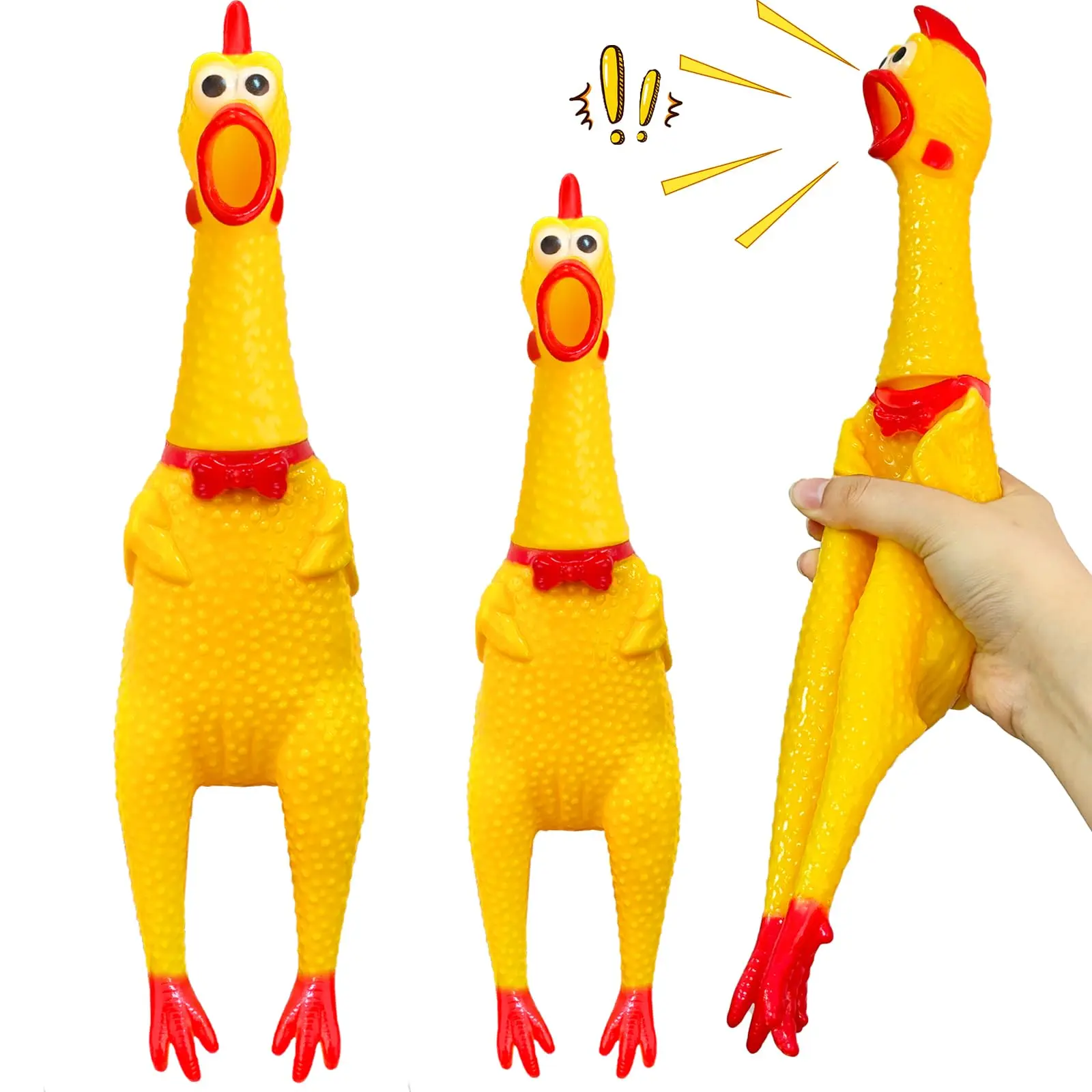 12 In -3 Pack Screaming Chicken Dog Toys,Yellow Rubber Squaking Chicken Toy Novelty and Durable Rubber Chicken for Dogs,Rubber Chickens Value