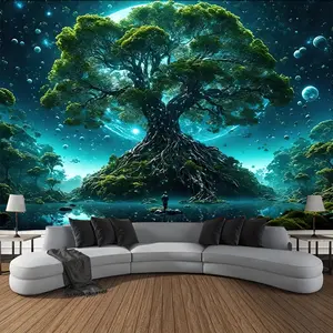 Enchanting Tree of Life Tapestry, 85gsm Peach Skin Polyester Wall Art with Celestial-Nature Print, Easy Installation Kit Included, Ideal for Living Room-Bedroom Decor & Business Backdrop (Home Supplies),summerwins