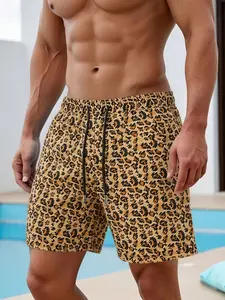Men's Leopard Print Swim Trunks - Quick Dry Drawstring Beach Shorts Swimwear Shorts Summer Swim Trunks