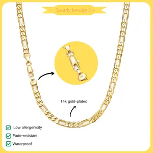 14K Gold Plated Figaro Chain with Nanotech Coating, Waterproof & Tarnish-Free Italian Link Necklace, Minimalist Jewelry for Men Women