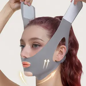 1 pc V-shaped grey facial lift strap, Facial beauty instrument, anti-snoring, facial lifting, anti-wrinkle, breathable, V-shape design for comfort whilst sleeping, exercising or watching TV, gel strip fits jawline, doesn't cover face