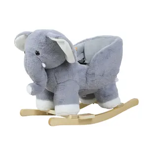 Explorinox Stuffed Plush Elephant Baby Rocker Chair, Ride-On Rocking Horse for Toddlers 1-3, with Music Sound