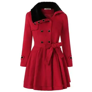 Stylish Mid-length Coat with Double-breasted Design Womenswear Jackets Fit Blue