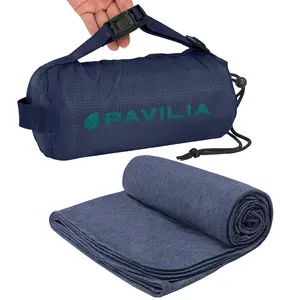 PAVILIA Travel Blanket Airplane Compact with Bag, Soft Packable Plane Blanket Kids Adults, Portable Camping Flight Essentials, Travelers Gifts Accessories, Luggage Backpack Strap, 65x40