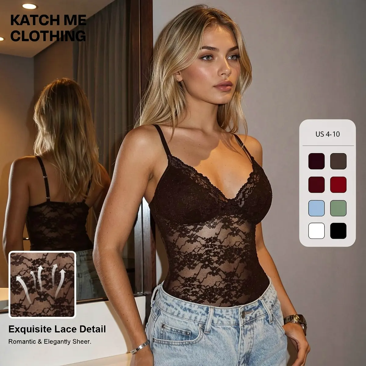 Women's Chic Elegant Floral Lace Spaghetti-Strap Adjustable Bodysuit - Thin Sheer Fabric Compression Shapewear, Breathable Bodycon for Casual Daily Wear
