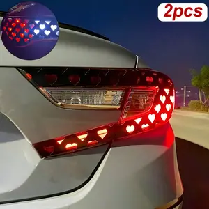 2pcs Car Taillight Cover Stickers Lovely Heart Shape Decorative Decals With Honeycomb Pattern For Girls Or Couples, Universal DIY Vehicle Stickers