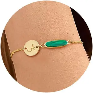 Birthstone Initial Gold Bracelets for Women Trendy Non Tarnish Dainty 14K Gold Plated Bracelet Stack Cute Cursive Letter Stackable Bracelets Gold Jewelry Birthday Gifts for Women Bridesmaid