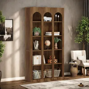 LITTLE TREE 70.87" Bookshelf, 5-Tier Arched Display Bookcase with Open Storage Shelves, Vintage Tall Bookshelves Organizer for Living Room, Bedroom, Home Office, Entryway