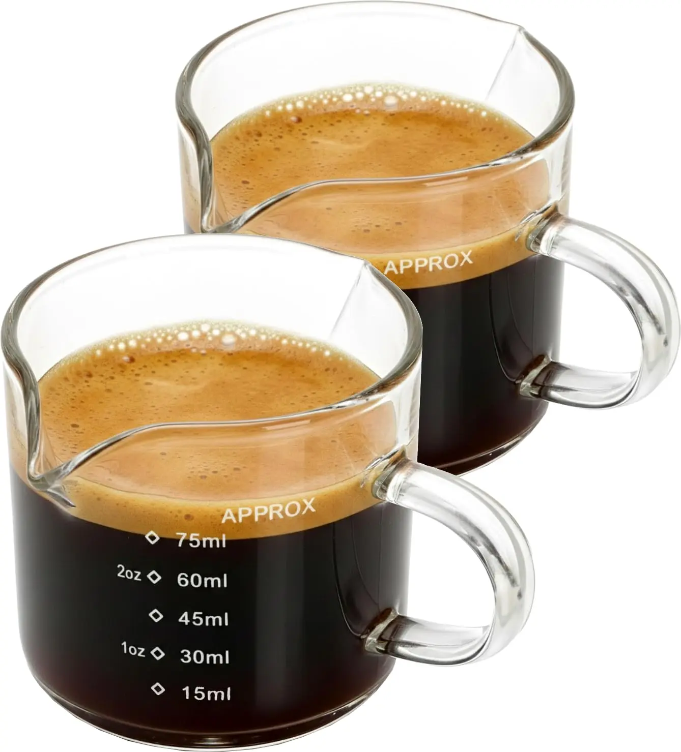 Espresso Shot Cups Set of 2, 4 Oz Glass Measuring Cups with Wooden Handle, Espresso Measuring Cup for Coffee Machine, Milk Frothing & Coffee Bar Accessories