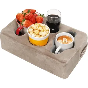 Multifunctional Rectangle Couch Cup Holder Pillow Caddy, Drink Holder Tray for Coffee Cup Phone Remote Control, Fits Sofa Bed Car Table