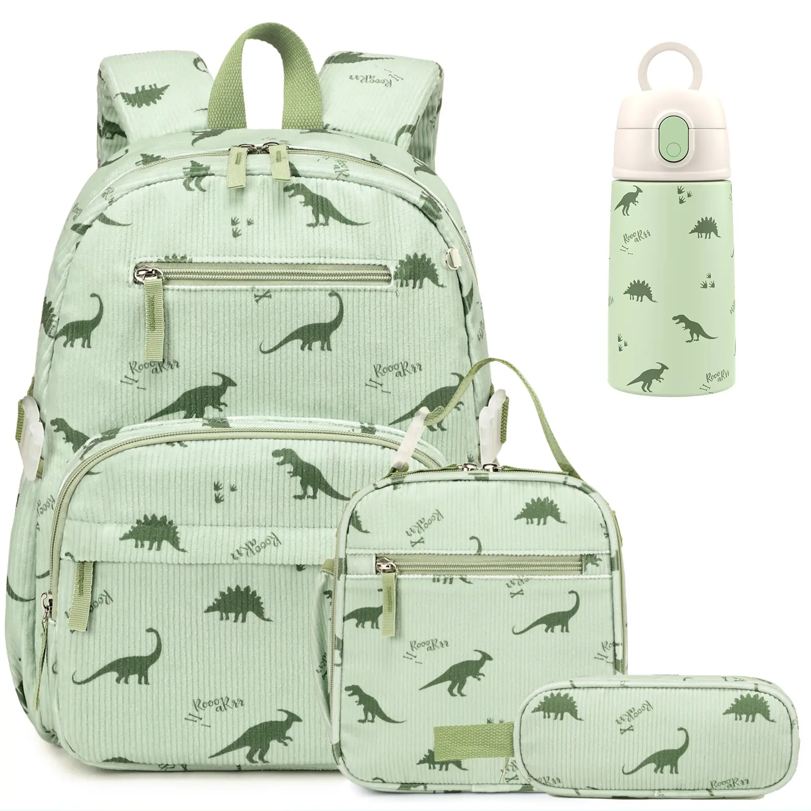 SIMILOVE 4PCS Corduroy Floral Backpack for Kids Age 5-6, Kawaii Toddler Bookbag with Lunch Bag Pencil Case&Water Bottle, Lightweight Casual Daypack for Preschool Kindergarten Travel, Back to School gifts