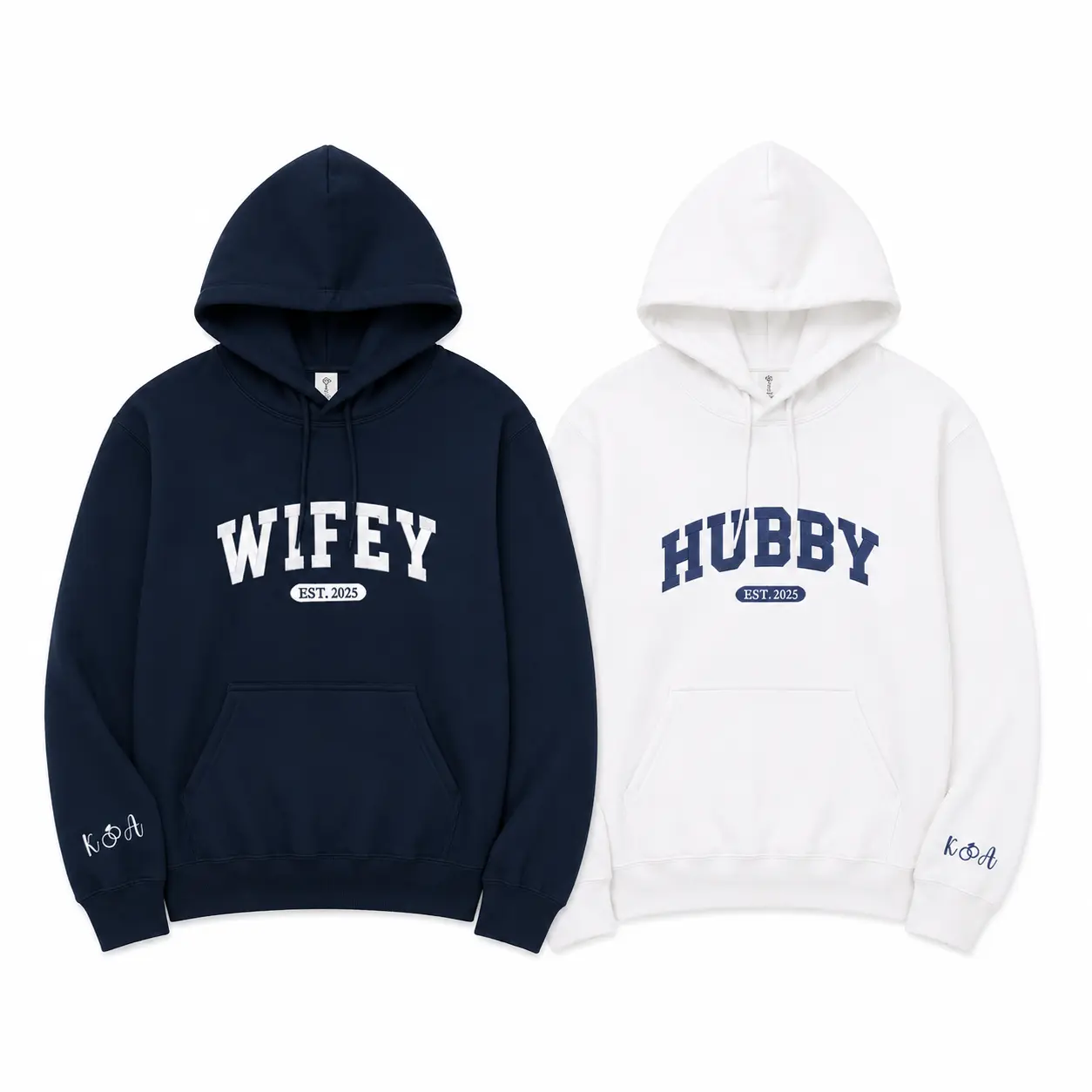 Custom Embroidered Hubby And Wifey Hoodie – Personalized Couple Matching With Names Date  – Gift for Anniversary, Valentine's Day