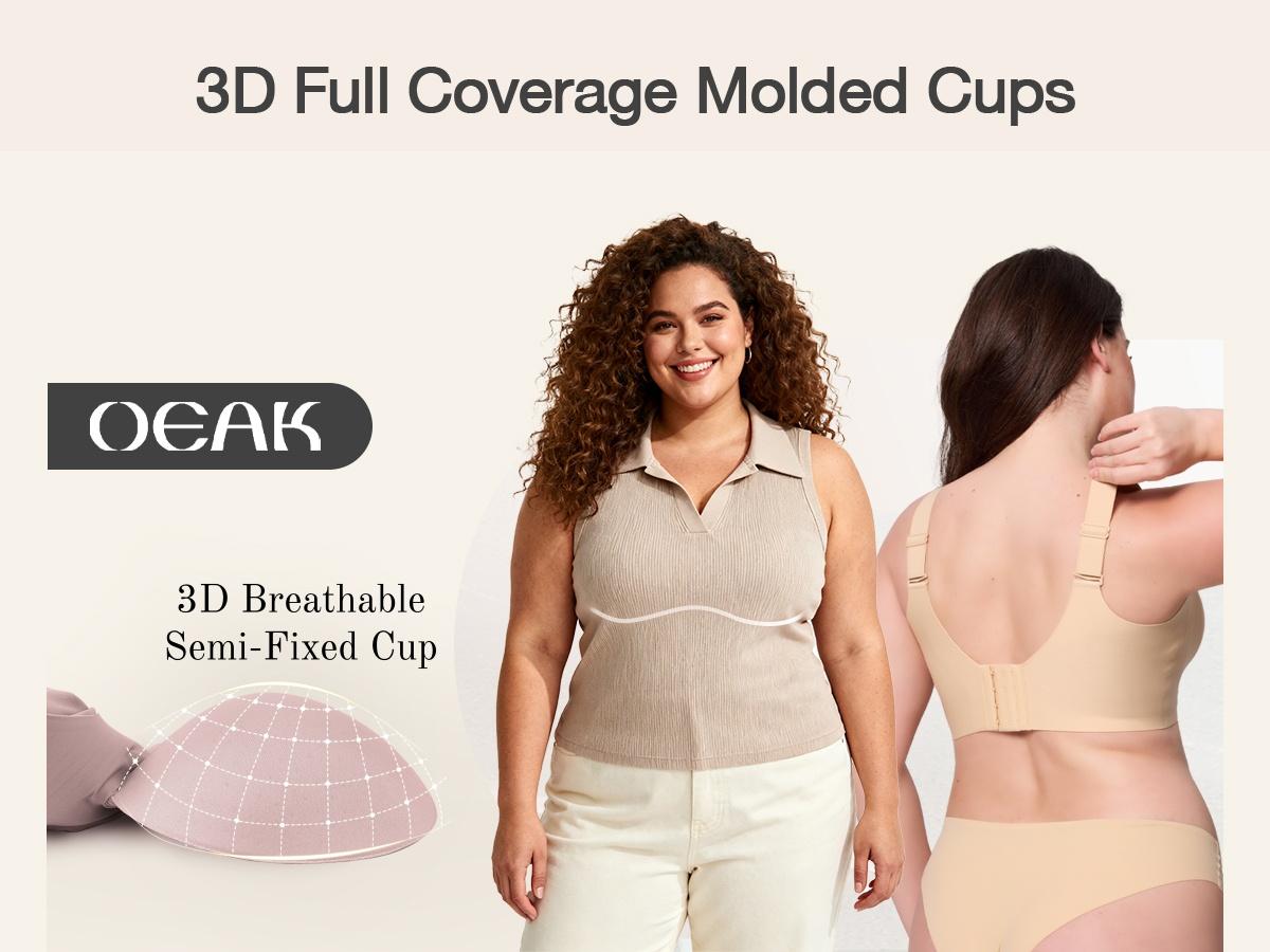 OEAK Women Jelly Bras Wirefree Full Coverage No Underwire Everyday Bras Comfortable Wireless Padded Tshirt Bra