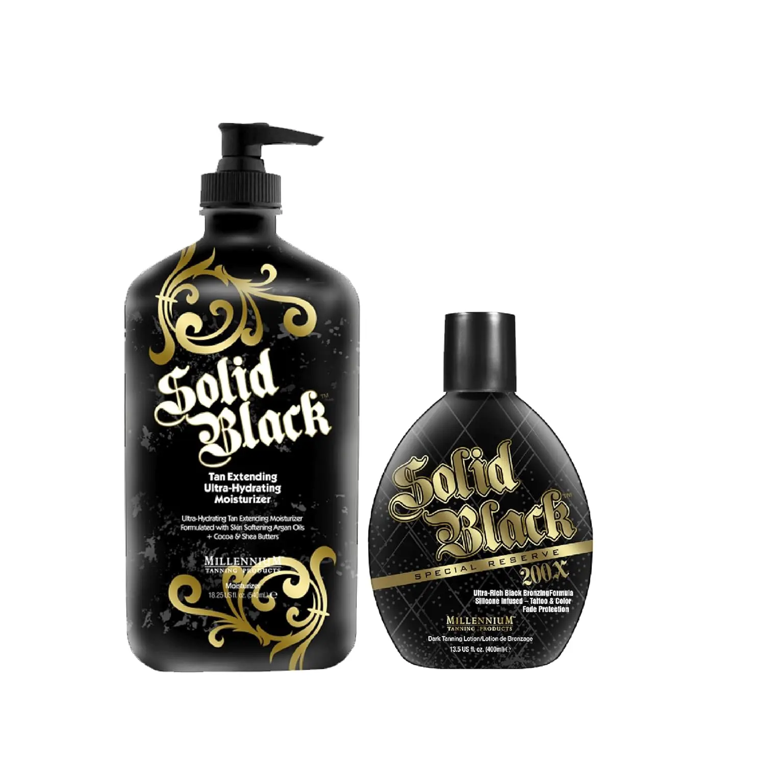 Millennium Tanning Solid Black 200x Lotion & Tan Extender 18.25 oz Ultra-Hydrating Moisturizer with Cocoa & Shea Butters