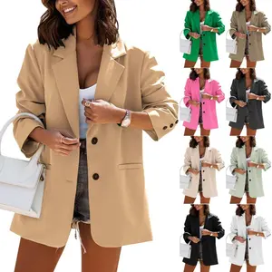 Beotyshow Women Casual Oversized Blazers Lapel Button Down Solid Work Office Blazer Jacket