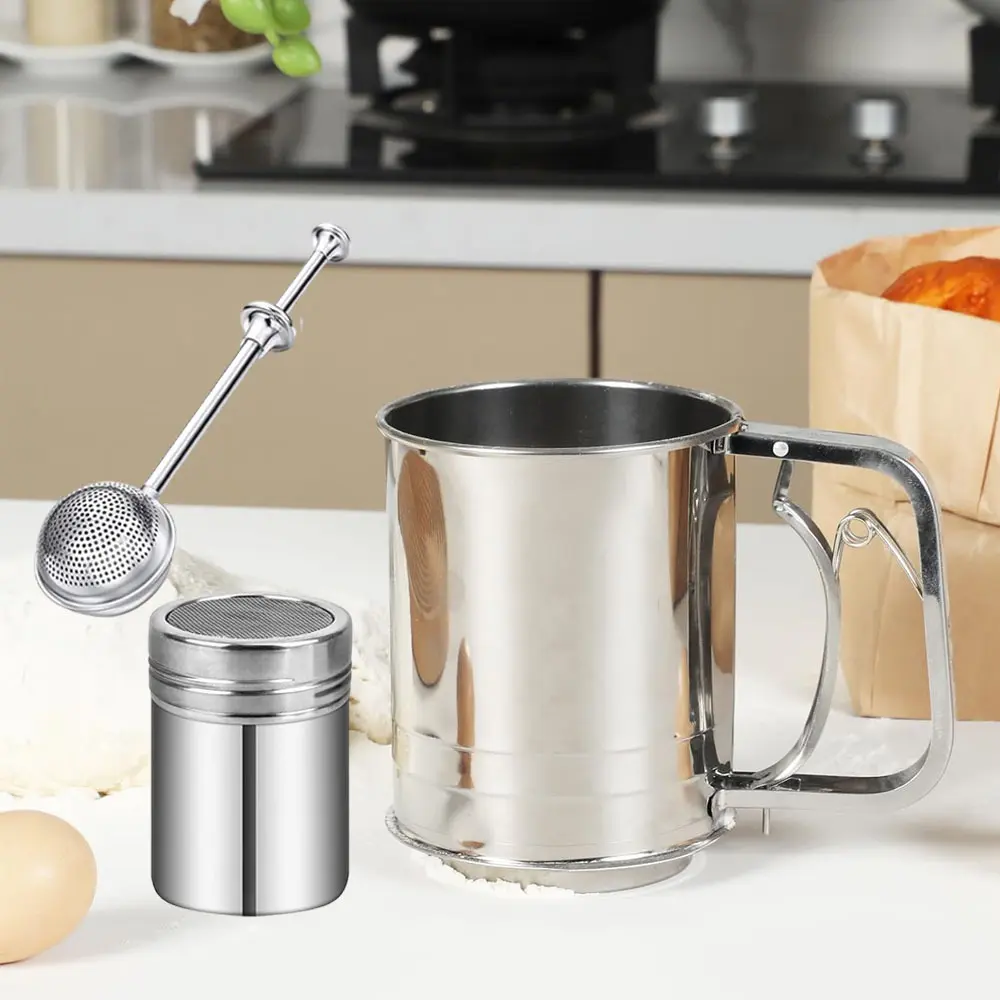 Multi-Purpose Flour Sifter for Baking Stainless Steel Flour Sifter Sugar Shaker Duster for Powdered Sugar Bread Baking Hand Press Flower Sifter for Sourdough Bread