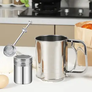 Multi-Purpose Flour Sifter for Baking Stainless Steel Flour Sifter Sugar Shaker Duster for Powdered Sugar Bread Baking Hand Press Flower Sifter for Sourdough Bread