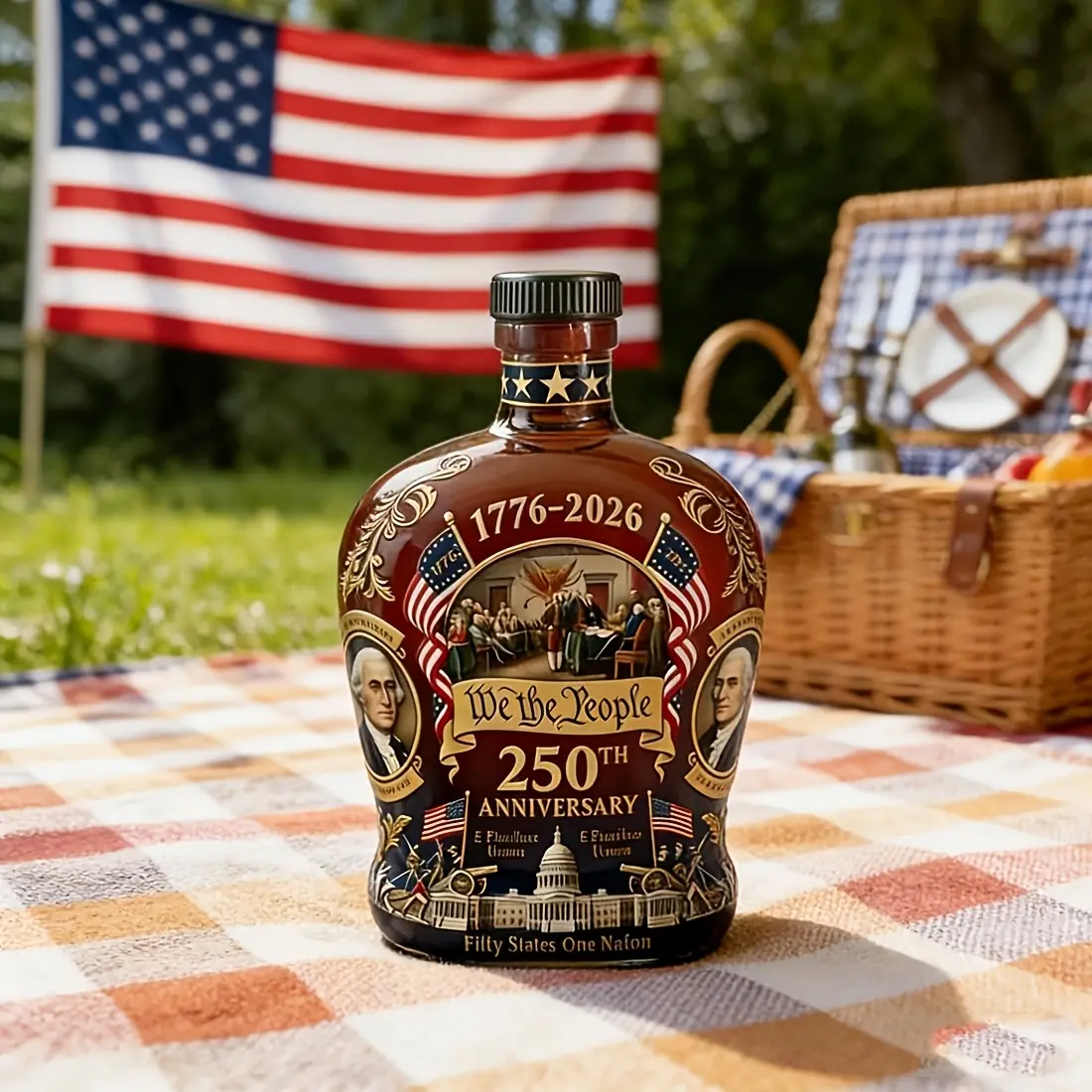 USA 250th Independence Anniversary Liquor Decanter Set with Whiskey Glasses - Classic "We The People" Patriotic Commemorative Bottle, Corrosion-Resistant, Rust-Resistant Premium Collectible Home Bar Accessories, Easy Hand-Cleaning Gift