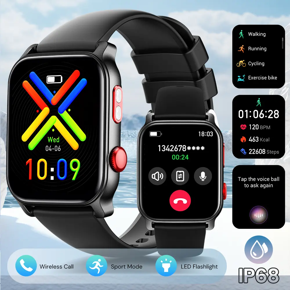 Sports & Waterproof Smartwatch | 1.83-inch Full-Touch Display, 300mAh Large Battery, IP68 Waterproof | Make & Answer Calls, Message Notifications, AI Voice Assistant | Supports Multiple Sports Modes | Compatible With IPhone & Android Phones