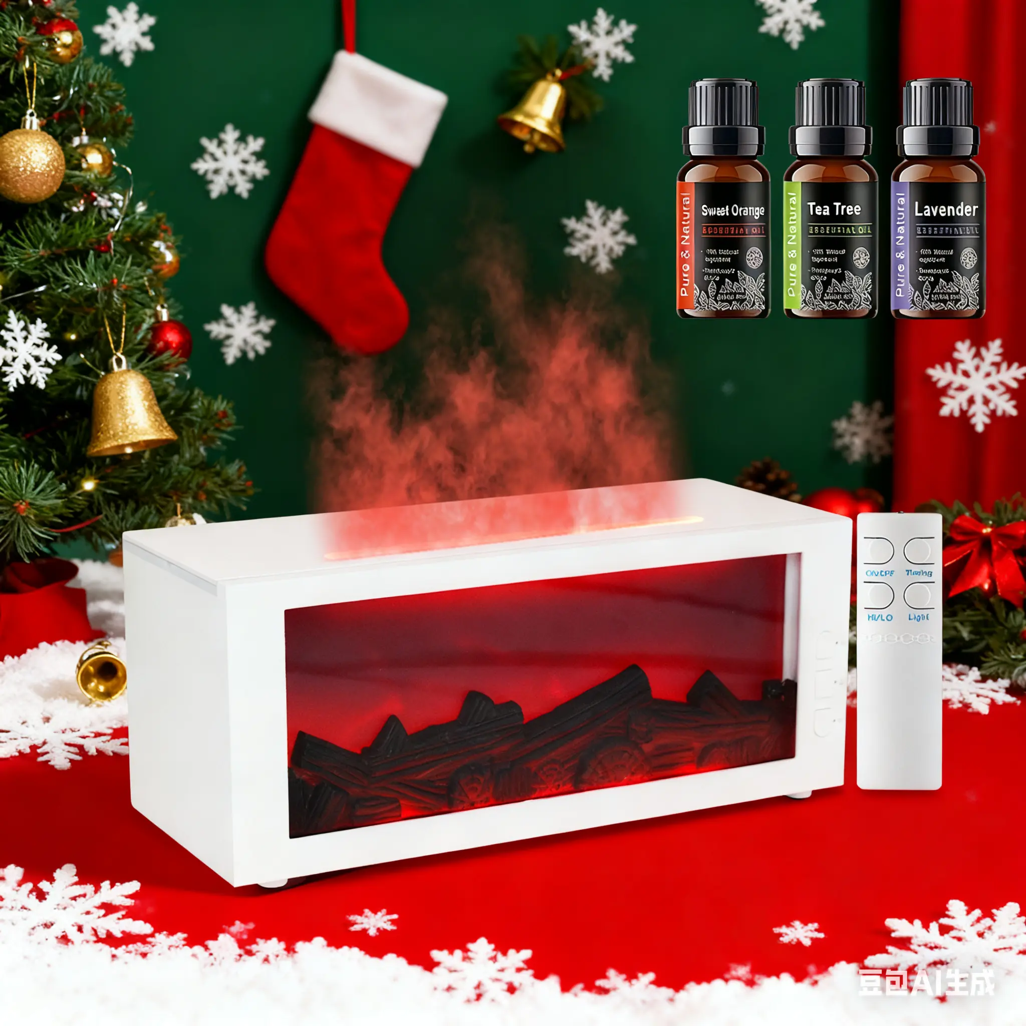 Safe & Automatic Fireplace Essential Oil Diffuser 300ml with Auto Shut-Off Timer & Remote Control for Aromatherapy Humidifier USB Power Eco-Friendly PP Material Long-Lasting Scent Colorful LED Flame