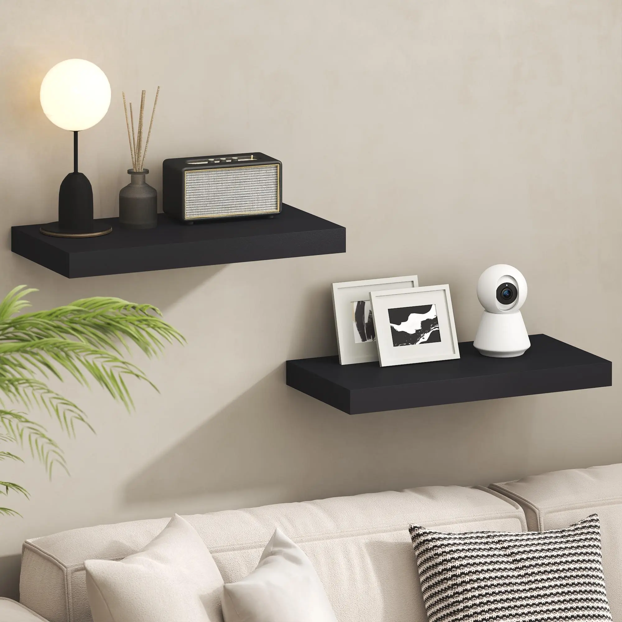 TANNA Floating Shelves for Wall, 11.5 x 24 Wall Shelf, Wall Mounted Floating Shelf with Invisible Brackets, 2 Thick Shelf, for Bathroom, Living Room, Bedroom, Home Office, Americano, Wall Storage and Home Decor for Small Spaces
