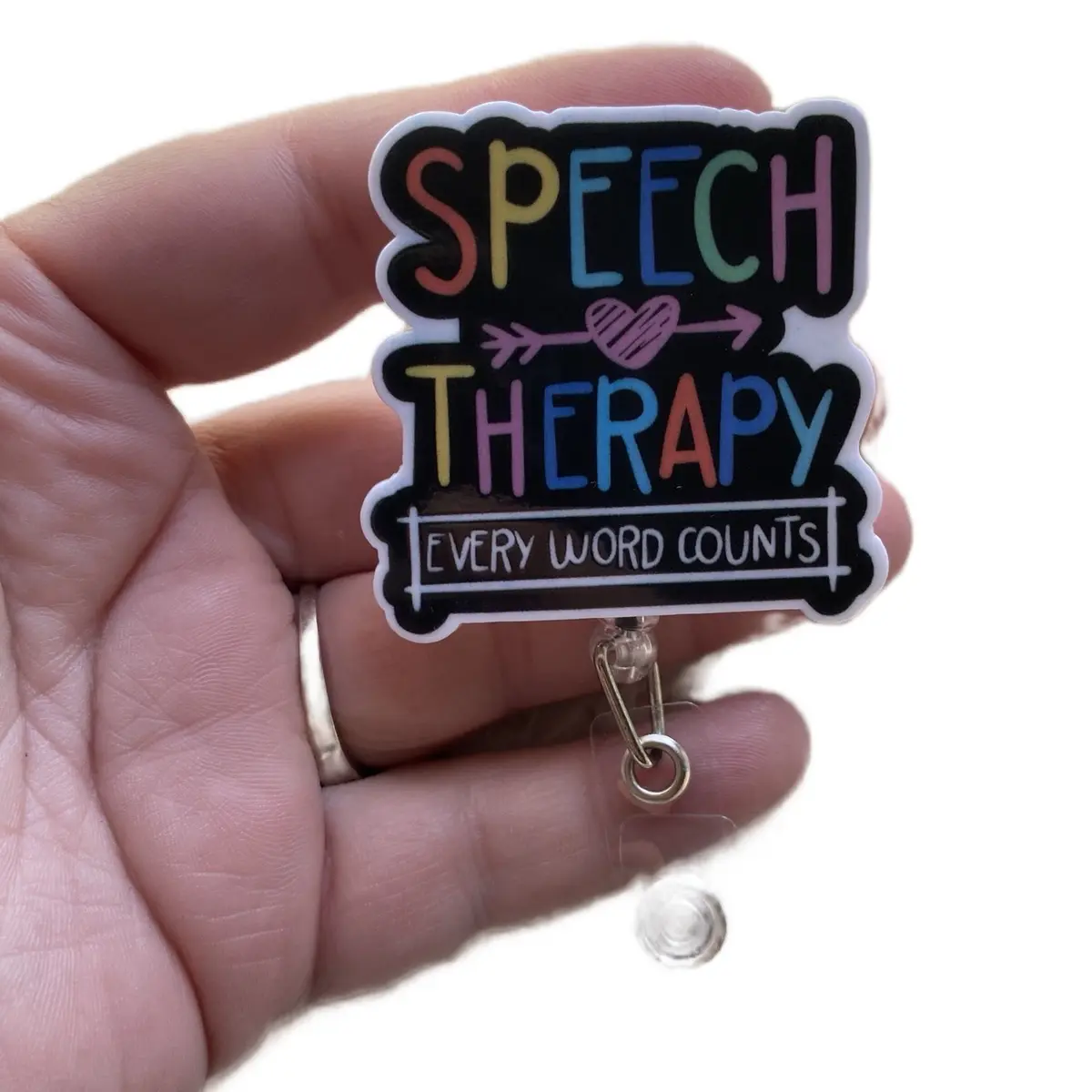 Speech therapy badge reel