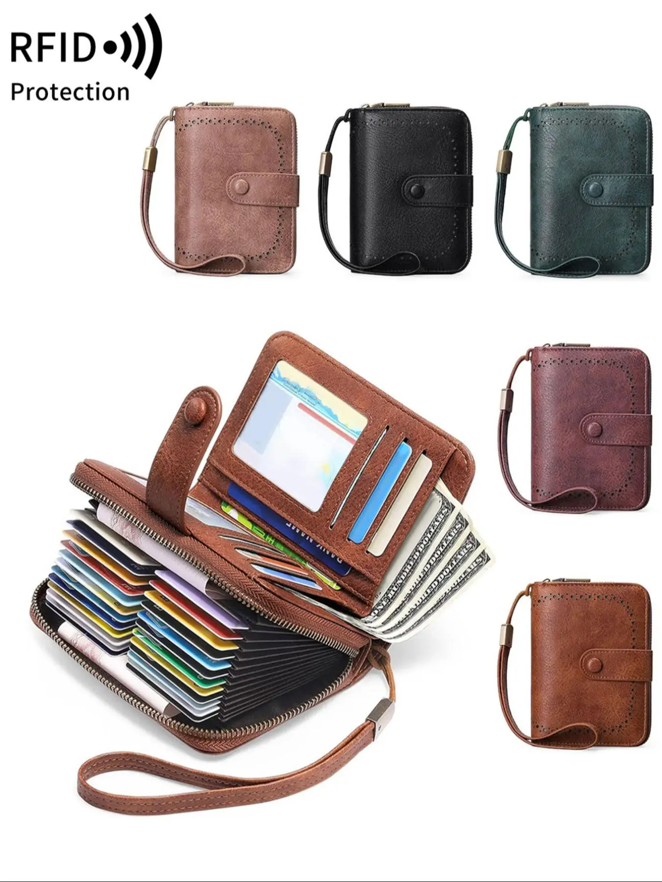 Women's Rfid Fashionable Textured Design Zipper Wallet, Credit Card Organizer, Casual Versatile Card Holder Wallet , Simple All-match Small Wallet for