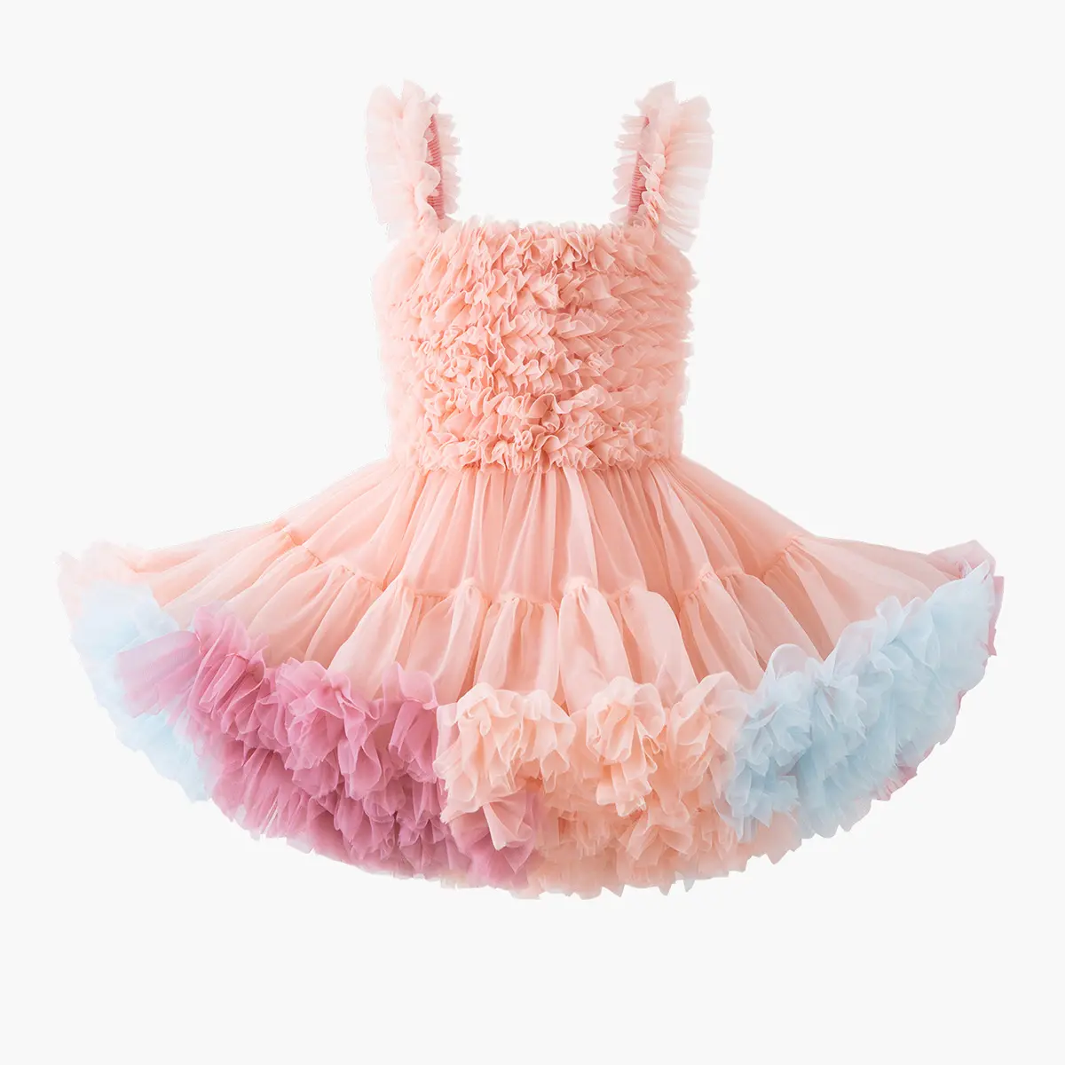 Sleeveless Ruffle Strap Voluminous Tulle Tutu Mini Gown, Multi-Layer Fluffy Tiered Mesh Party Dress for Photoshoots & Dance Events