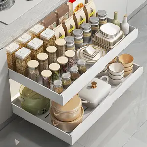 Gaomon Pull-Out Cabinet Organizer, Heavy-Duty Carbon Steel Slide-Out Drawers, Adjustable Pantry Storage Shelf with Adhesive Strip Installation for Kitchen, Bathroom (Large, Black)